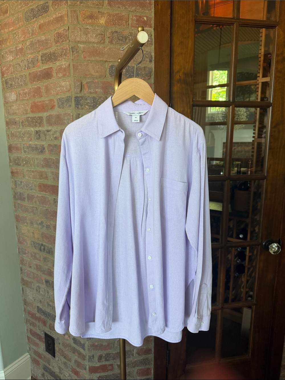 Old Navy The Boyfriend Linen Shirt Lavender Long Sleeved